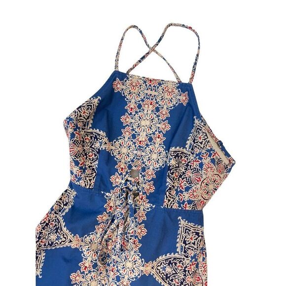 Free People Blue Floral Cotton blend Open Back Shorts Romper size 0 - Picture 2 of 5